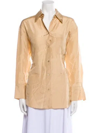 Pre-owned Twp Long Sleeve Button-up Top In Neutral