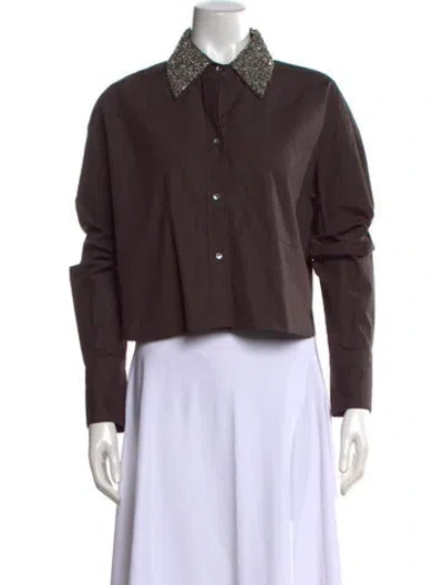Pre-owned Twp Long Sleeve Button-up Top W/ Tags In Brown/metallic