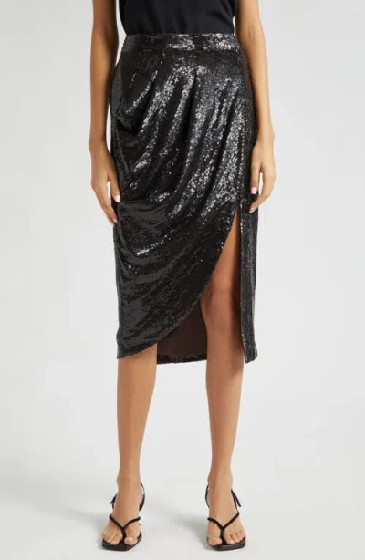 Twp Lover Sequin Vent Skirt In Black