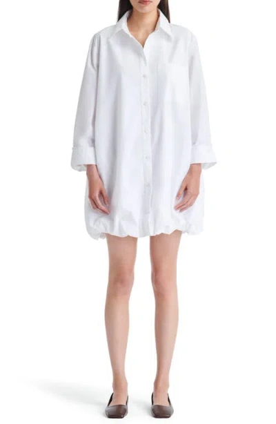 Twp Lunch At Loulou Long Sleeve Bubble Hem Mini Shirtdress In White