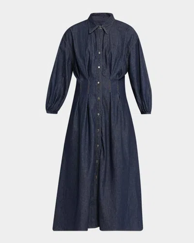 Twp Mason Dress In Denim Shirting In Blue