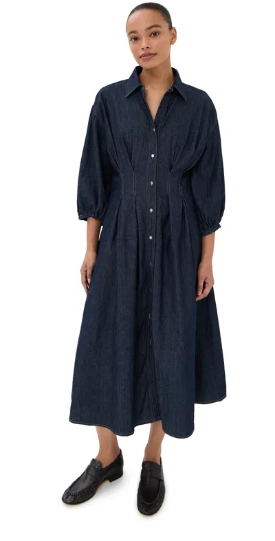 Twp Mason Pleated Denim Midi Shirt Dress In Blue