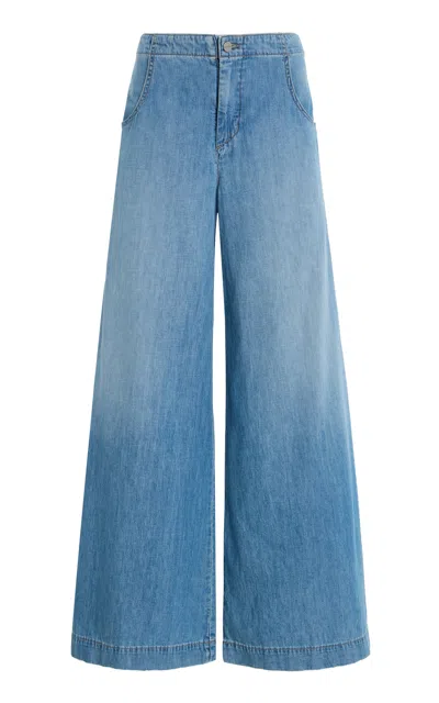 Twp Mecox Beach High-rise Cotton Wide-leg Pants In Blue