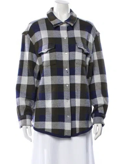 Pre-owned Twp Merino Wool Plaid Print Jacket In Blue