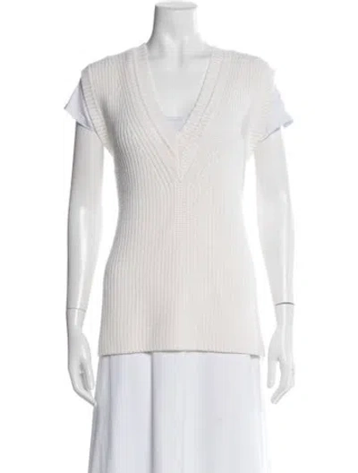 Pre-owned Twp Merino Wool V-neck Sweater In White