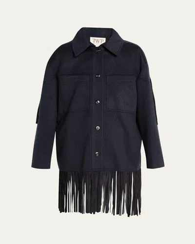 TWP MIDNIGHT COWBOY FRINGE-TRIM CASHMERE JACKET
