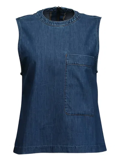 Twp Mikala Pocket Denim Top In Blue