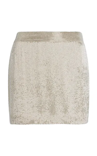 Twp Minnie Beaded Silk Mini Skirt In White