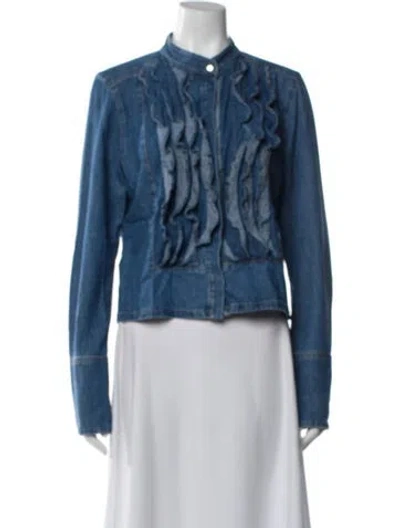 Pre-owned Twp Mock Neck Long Sleeve Blouse In Blue