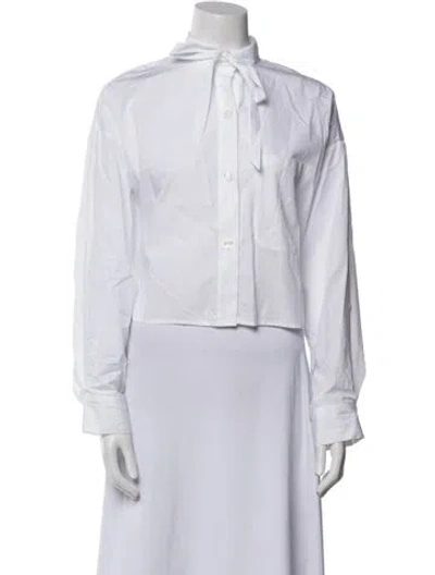 Pre-owned Twp Mock Neck Long Sleeve Button-up Top In White
