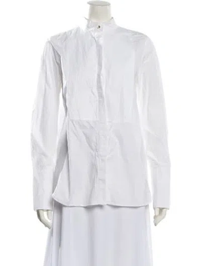 Pre-owned Twp Mock Neck Long Sleeve Button-up Top In White