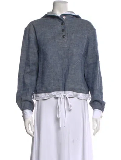 Pre-owned Twp Mock Neck Long Sleeve Sweatshirt In Blue