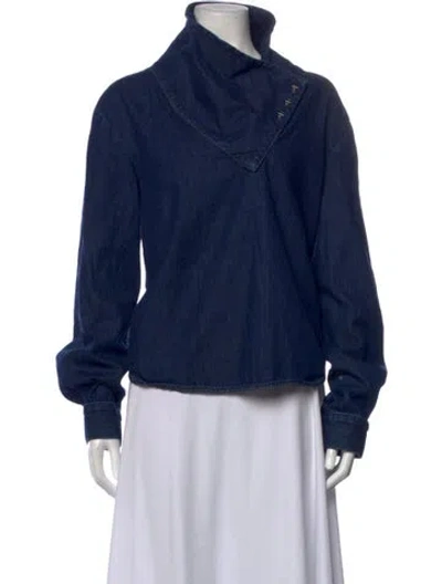 Pre-owned Twp Mock Neck Long Sleeve Top In Blue