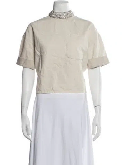 Pre-owned Twp Mock Neck Short Sleeve Top W/ Tags In Neutrals