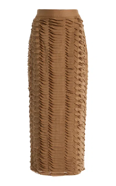 Twp Sylkie Ruffled Midi Skirt In Brown