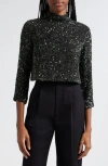 Twp Moonage Dream Sequin Mock Neck Silk Crop Top In Hunter Green