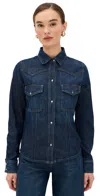Twp Mustang Sally Button Down Dark Wash In Blue