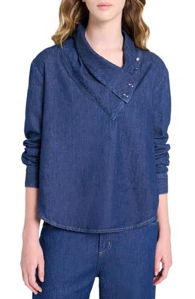 Twp My Maria Foldover Collar Denim Top In Multi