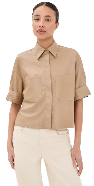 Twp My Mistake Lambskin Button Down Top British Khaki In Brown