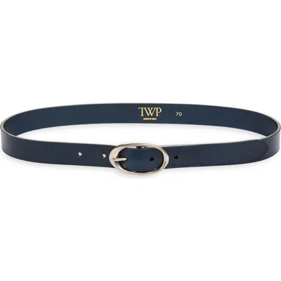 Twp Narrow Leather Belt In Dark Midnight/antique Silver