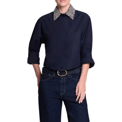 Twp New Chapter Crystal Collar Cotton Shirt In Midnight