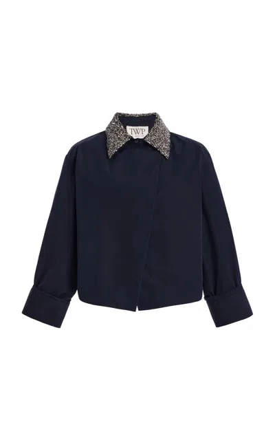 Twp New Chapter Crystal-collar Crepe Shirt In Blue