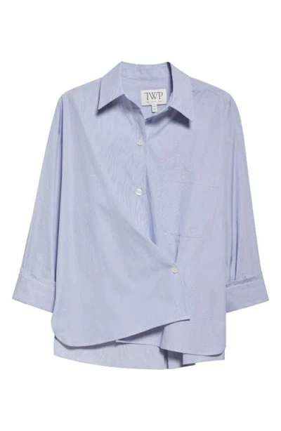 Twp New Earl Pinstripe Button-up Shirt In White/blue