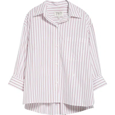 Twp New Earl Stripe Cotton Button-up Shirt In Red/white