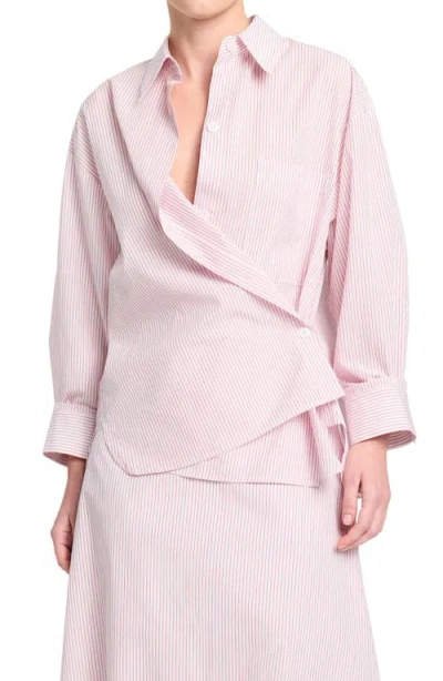 Twp Newest Earl Stripe Wrap Front Cotton Button-up Shirt In Pink