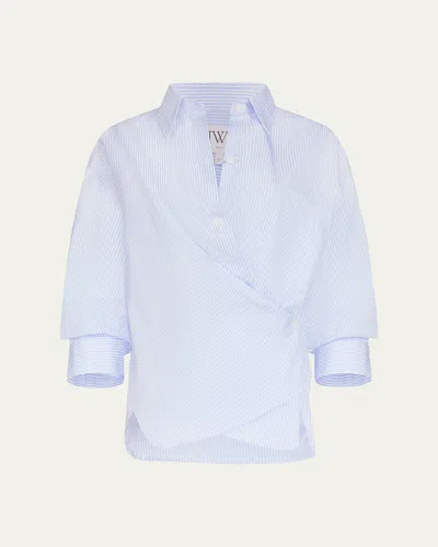 Twp Newest Earl Striped Asymmetric Button-front Shirt In Blue