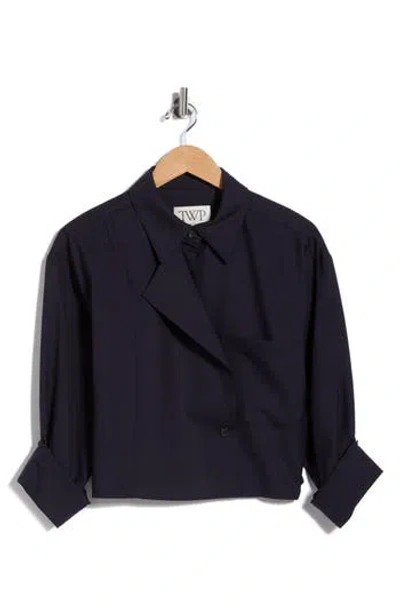 Twp Next Chapter Wool Blend Crop Button-up Shirt In Blue