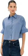 Twp Next Ex Stripe Crop Button-up Shirt In Blue/wine