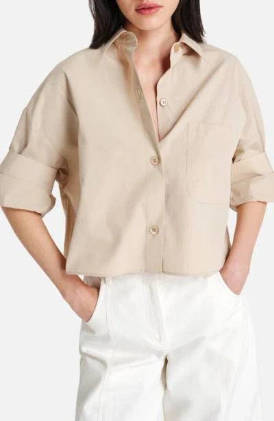 Twp Next Ex Cotton Button-up Crop Shirt In Brown