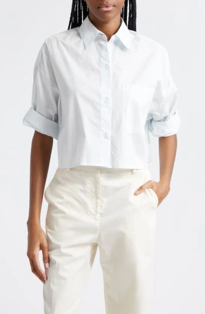 Twp Next Ex Cotton Button-up Crop Shirt In Pale Aqua