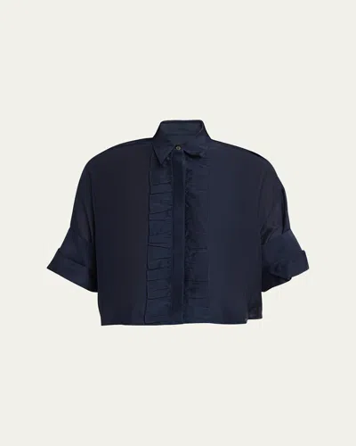 Twp Next Ex Cotton-silk Ruffle Shirt In Blue