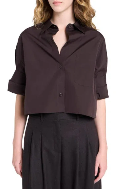 Twp Next Ex Crop Cotton Button-up Shirt In Brown