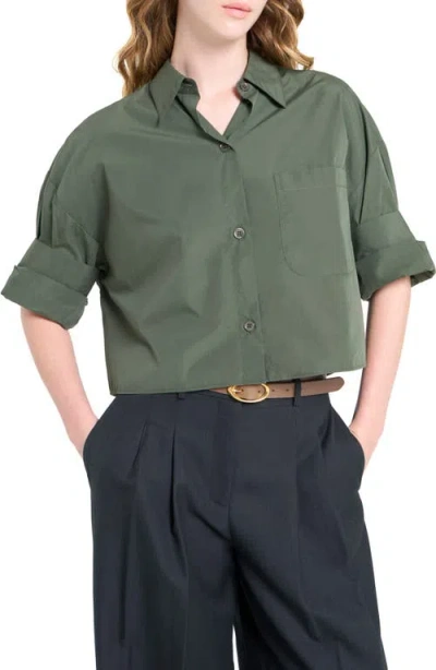 Twp Next Ex Crop Cotton Button-up Shirt In Green