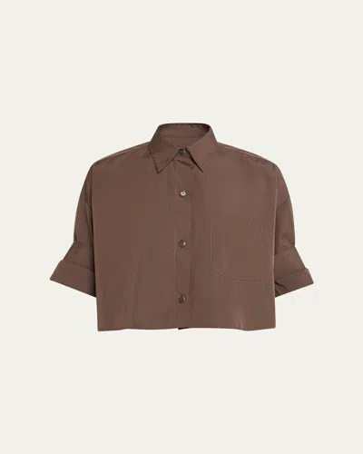 Twp Next Ex Cropped Button-front Shirt In Milk Chocolate