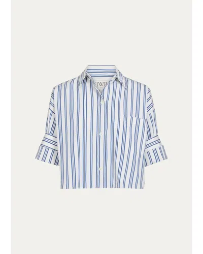 Twp Next Ex Cropped Cotton Poplin Shirt In Blue