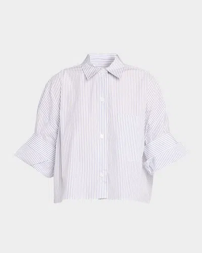 Twp Next Ex Cropped Shirt In Micro Hairline Stripe In White