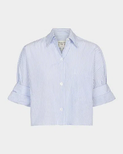 Twp Next Ex Cropped Shirt In Micro Hairline Stripe In Multi