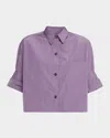 Twp Next Ex Cropped Shirt In Super Compact Poplin In Purple
