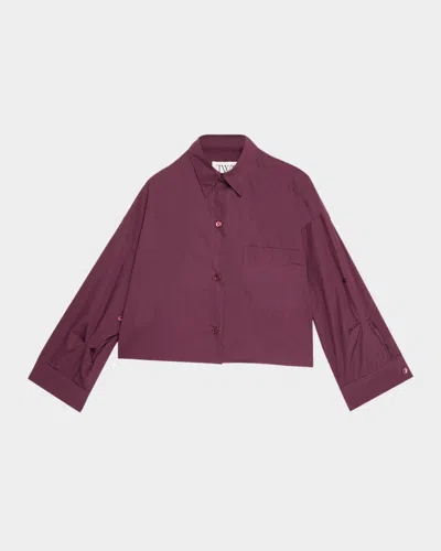 Twp Next Ex Cropped Shirt In Super Compact Poplin In Purple