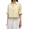 Twp Next Ex Cropped Short Sleeved Button Down Shirt In Poplin / Maize In Yellow