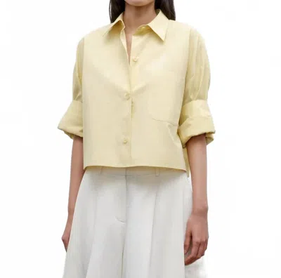 Twp Next Ex Cropped Short Sleeved Button Down Shirt In Poplin / Maize In Yellow