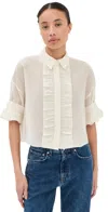 Twp Next Ex Ruffle Button Down Top Ivory In White