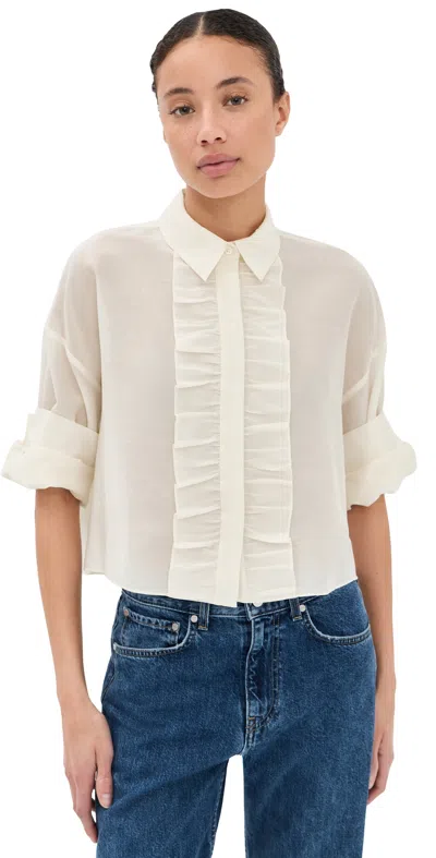 Twp Next Ex Ruffle Button Down Top Ivory In White