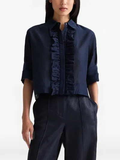 Twp Next Ex Ruffle-trimmed Cropped Shirt In Blue