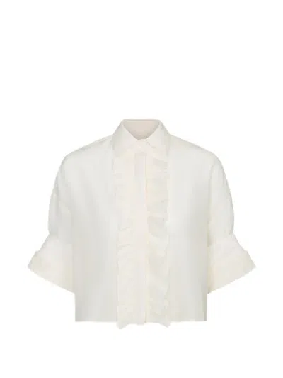 Twp Next Ex Ruffle-trimmed Cropped Shirt In Neutrals
