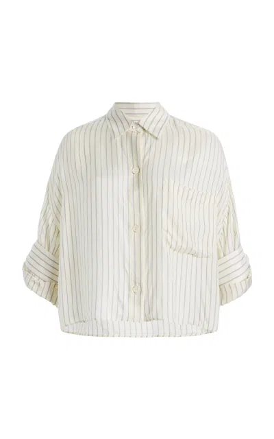 Twp Next Ex Cropped Striped Cotton-poplin Shirt In White